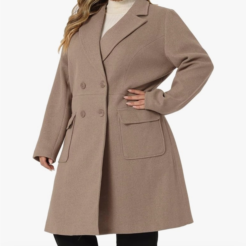 Plus Size Tan Knee Length Peacoat